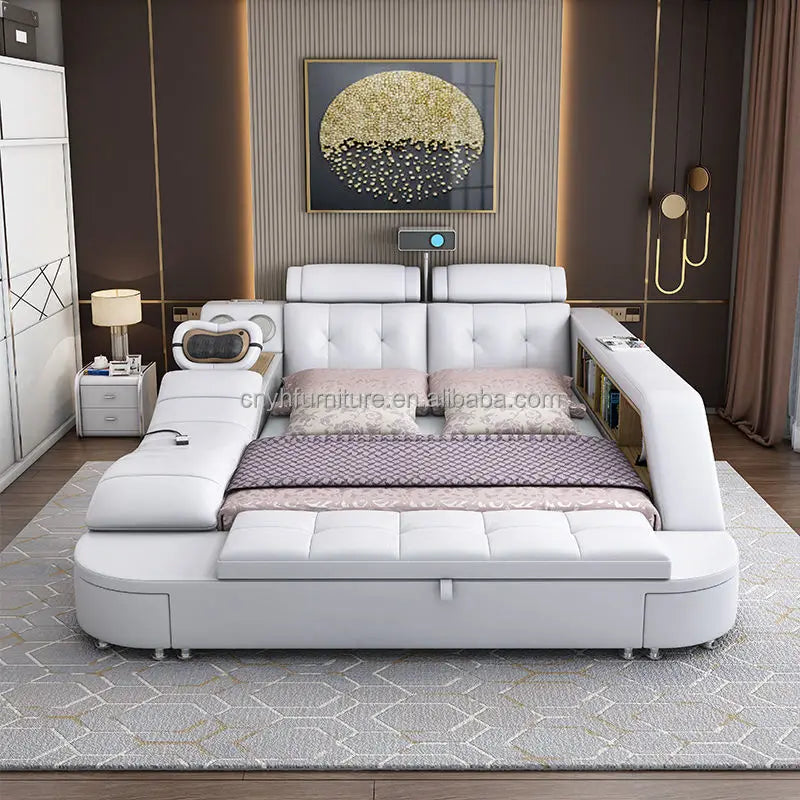 USB Charging Tanning Design Leather Bed Sheet Set Smart Bed king Size Quilt Bedding Set Facial Bunk Bed for Adult