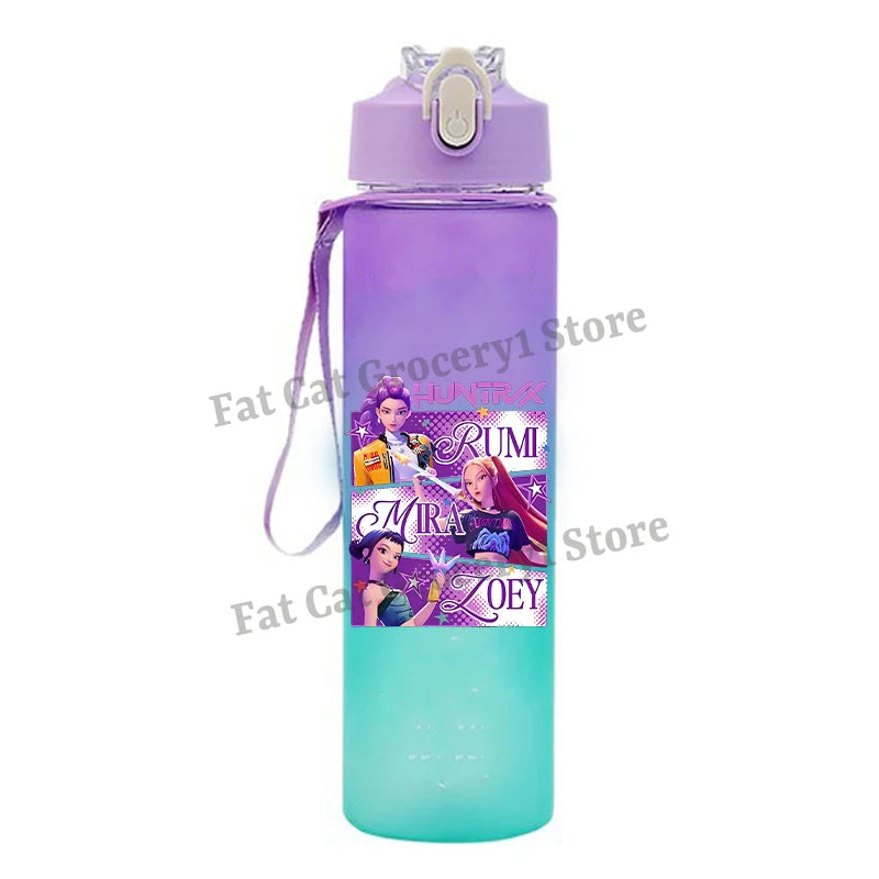 Kpop Demon Hunter Water Bottle with Straw 750ml Kids Summer Anime Cup Girls Boys Outdoor Sport Mug School Office Accessory Gift