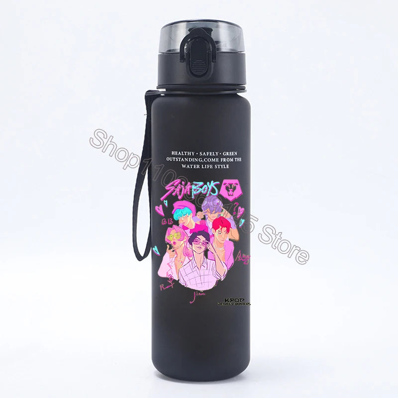 K Pop Demon Hunters Water Bottle Girls Summer Sports Large Capacity Water Bottle Kawaii Cartoon Figure Printed Plastic Bottles