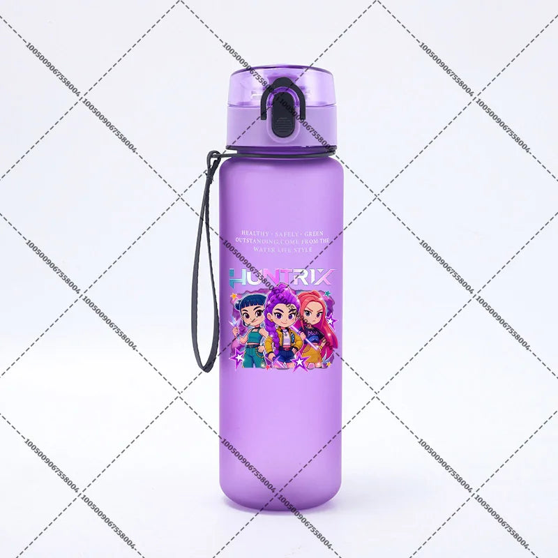 KPop Demon Hunters 650ml Water Bottles Anime Sanding Drinking Cup Straw Portable Cute Sport Glass School Travel Outdoor Supplies