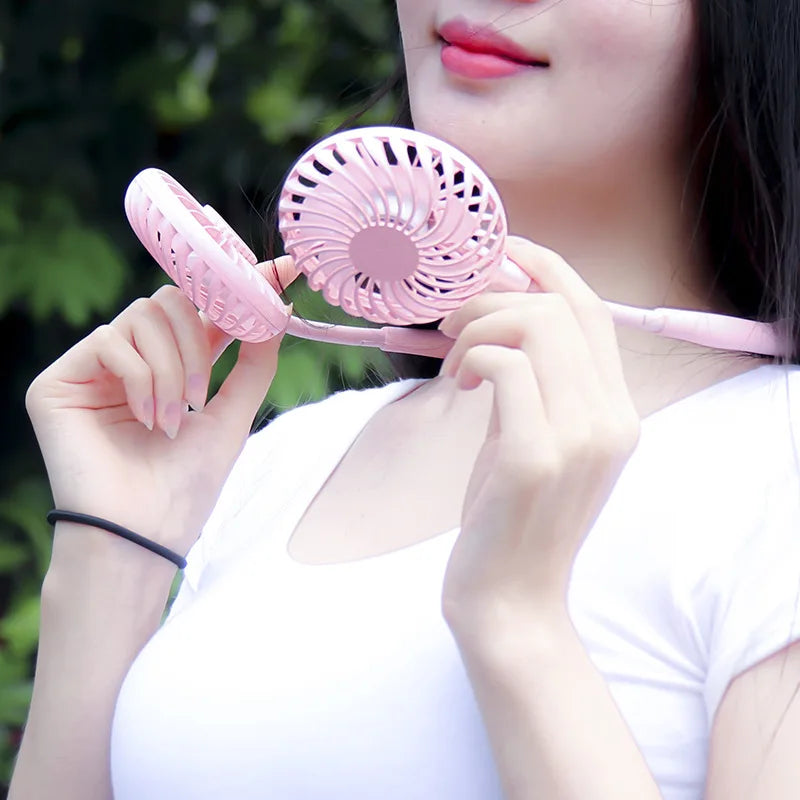 Portable Neck Fan,USB Hands Free Neck Hanging Rechargeable Mini Sports3-Speed Adjustable Neck Dual Fan Home OfficeOutdoor Travel