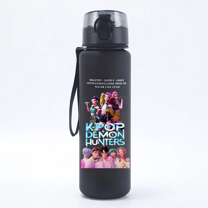 K Pop Demon Hunters Water Bottle Girls Summer Sports Large Capacity Water Bottle Kawaii Cartoon Figure Printed Plastic Bottles