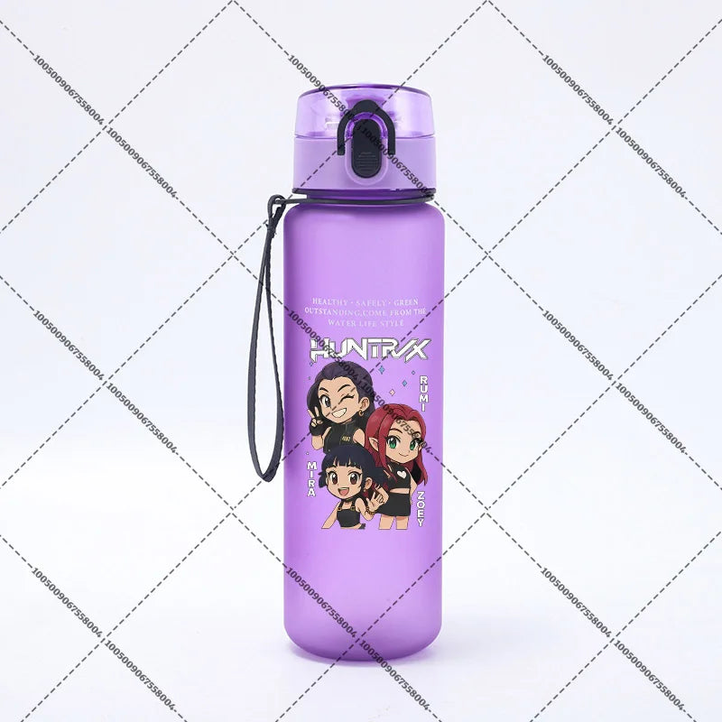 KPop Demon Hunters 650ml Water Bottles Anime Sanding Drinking Cup Straw Portable Cute Sport Glass School Travel Outdoor Supplies