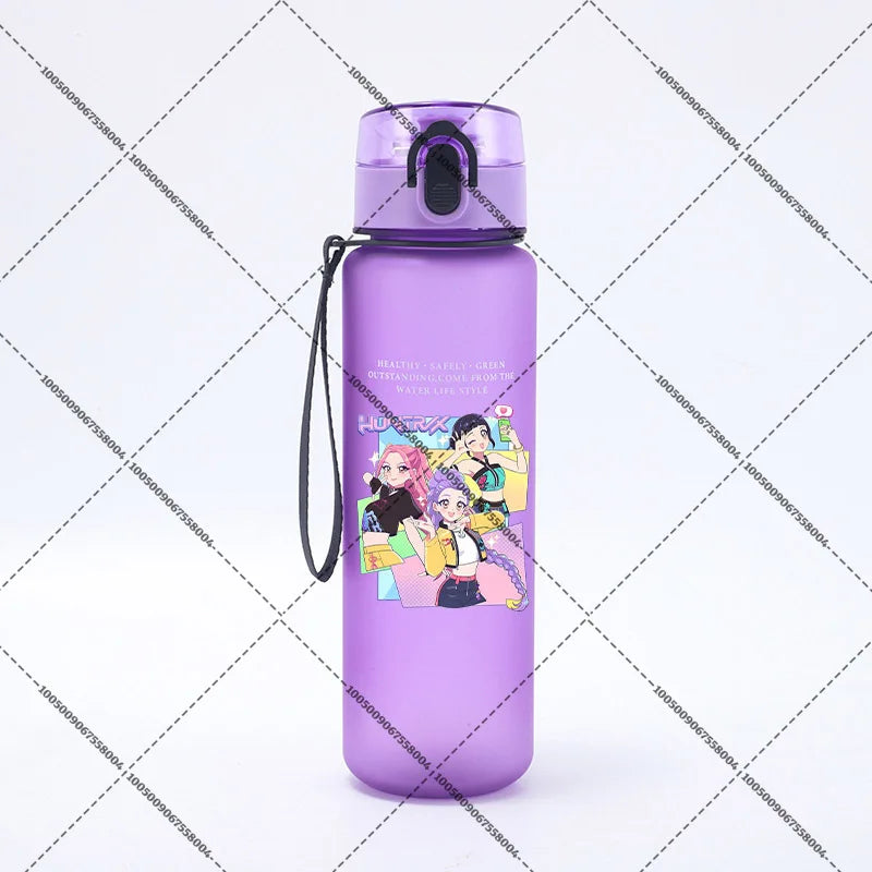 KPop Demon Hunters 650ml Water Bottles Anime Sanding Drinking Cup Straw Portable Cute Sport Glass School Travel Outdoor Supplies
