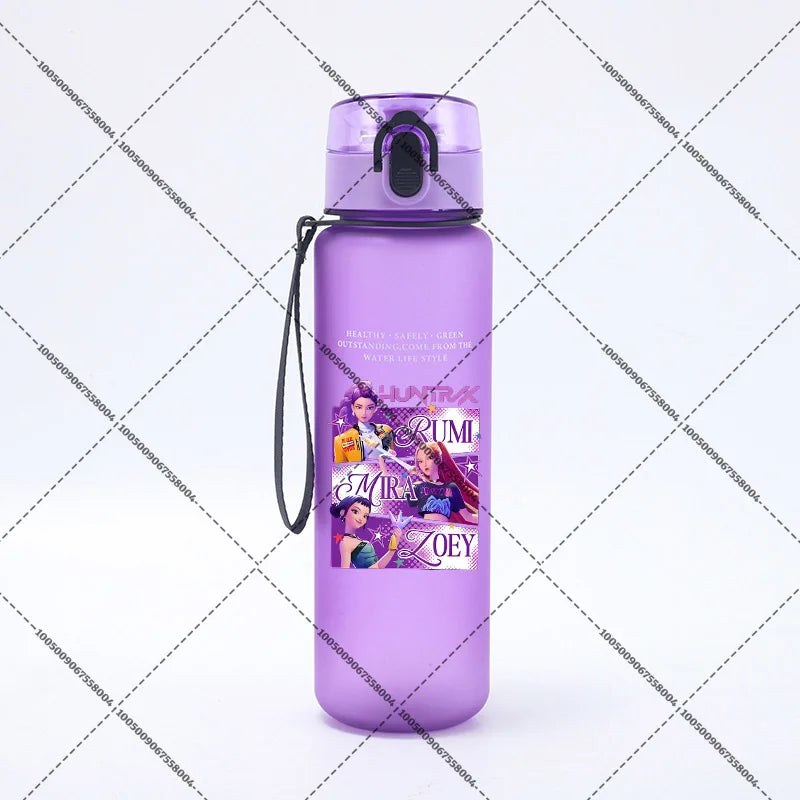 KPop Demon Hunters 650ml Water Bottles Anime Sanding Drinking Cup Straw Portable Cute Sport Glass School Travel Outdoor Supplies