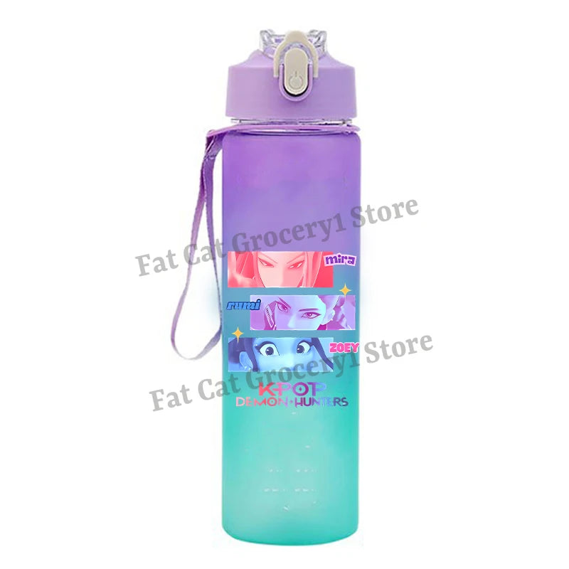 Kpop Demon Hunter Water Bottle with Straw 750ml Kids Summer Anime Cup Girls Boys Outdoor Sport Mug School Office Accessory Gift