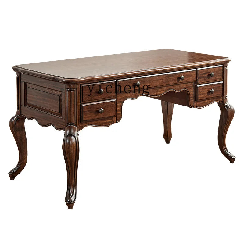XL black walnut American retro study desk all solid wood exquisite desk with drawers