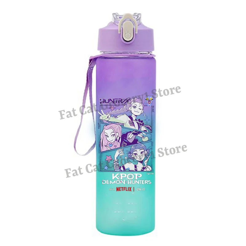 Kpop Demon Hunter Water Bottle with Straw 750ml Kids Summer Anime Cup Girls Boys Outdoor Sport Mug School Office Accessory Gift