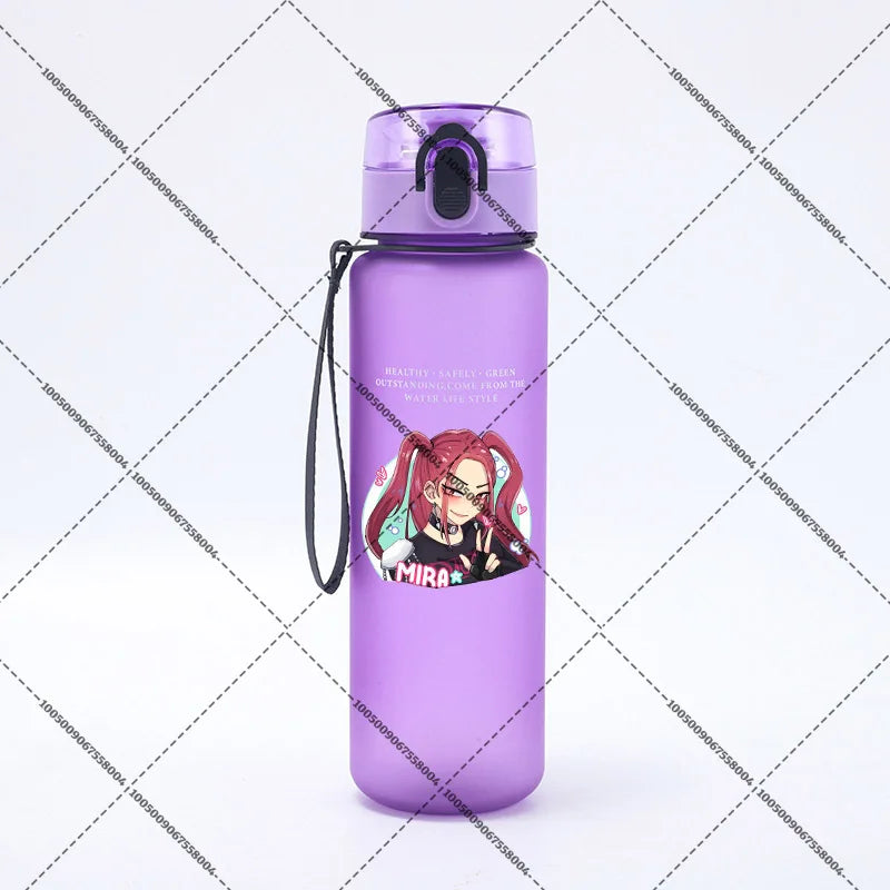 KPop Demon Hunters 650ml Water Bottles Anime Sanding Drinking Cup Straw Portable Cute Sport Glass School Travel Outdoor Supplies