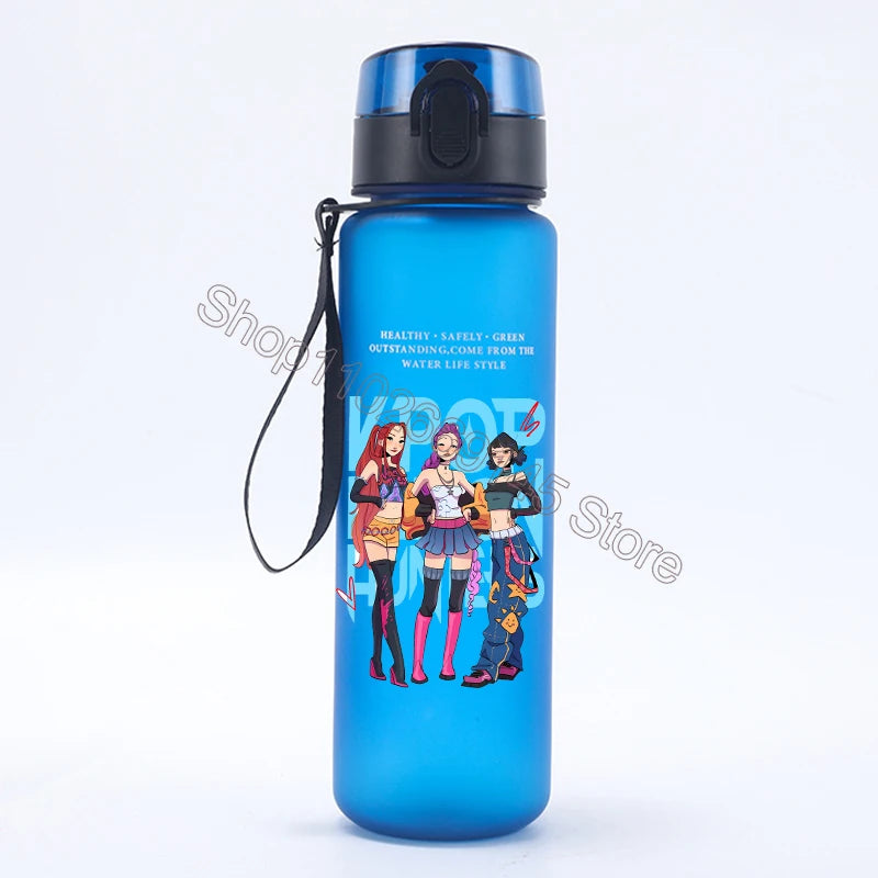 K Pop Demon Hunters Water Bottle Girls Summer Sports Large Capacity Water Bottle Kawaii Cartoon Figure Printed Plastic Bottles