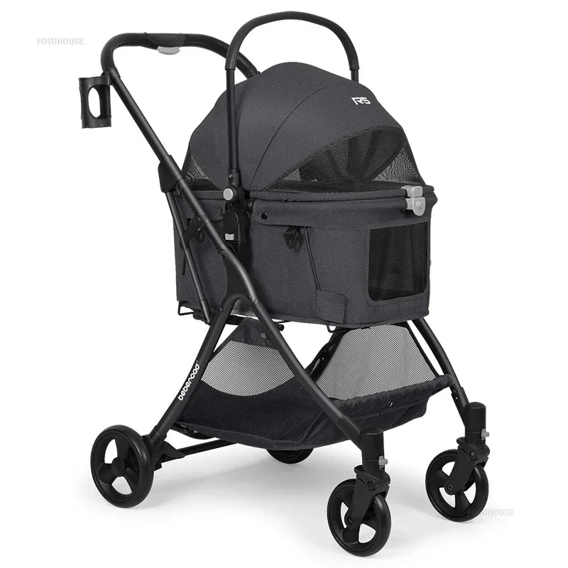 Portable Go Out Dog Stroller Foldable and Detachable Pet Cat Dog Stroller Modern Outdoor 4 Wheels Design Pet Cart Supplies g
