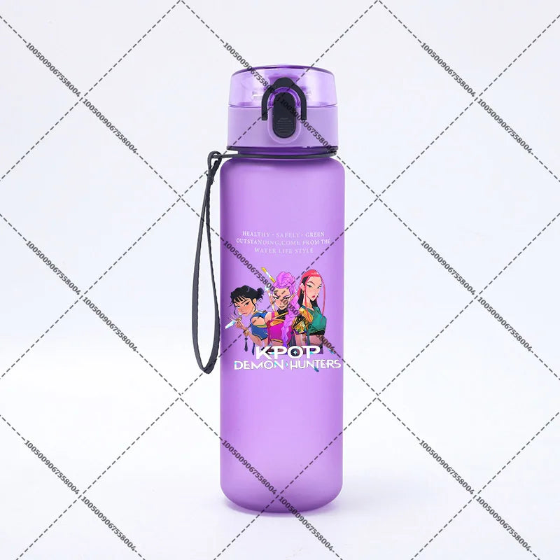KPop Demon Hunters 650ml Water Bottles Anime Sanding Drinking Cup Straw Portable Cute Sport Glass School Travel Outdoor Supplies