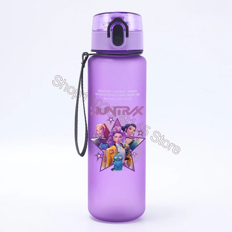 K Pop Demon Hunters Water Bottle Girls Summer Sports Large Capacity Water Bottle Kawaii Cartoon Figure Printed Plastic Bottles