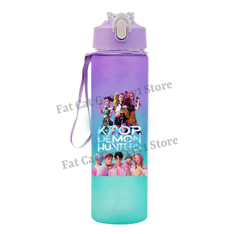 Kpop Demon Hunter Water Bottle with Straw 750ml Kids Summer Anime Cup Girls Boys Outdoor Sport Mug School Office Accessory Gift