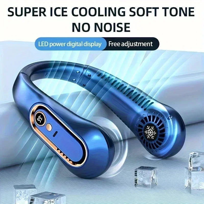 Neck Bladeless Fan Mini Ultra Long Life Portable Lazy Silent Fan Usb Charging Student Sports Office Digital Display Power 5 Gear