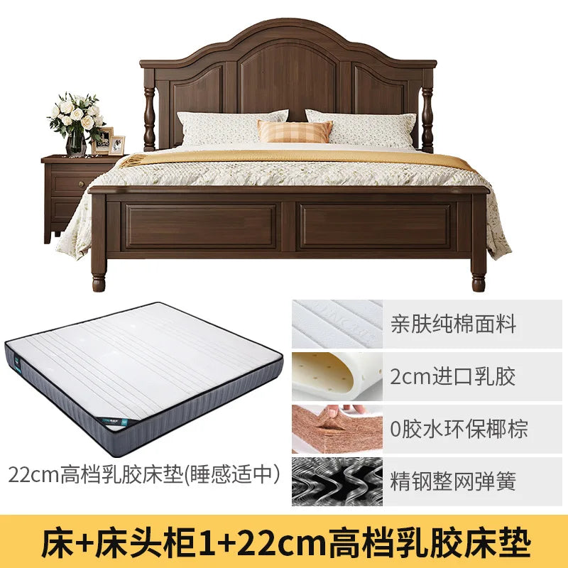Retro solid wood bed American bed double master bedroom bed 2m x 2m 2 modern minimalist