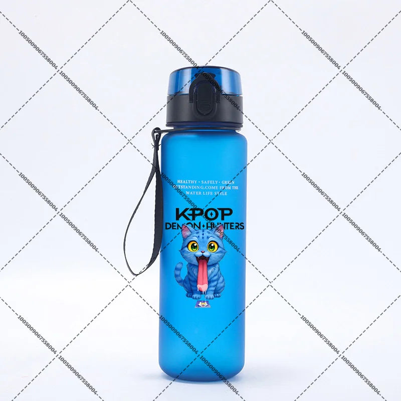 KPop Demon Hunters 650ml Water Bottles Anime Sanding Drinking Cup Straw Portable Cute Sport Glass School Travel Outdoor Supplies