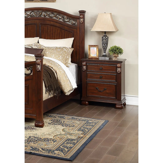 DB Bedroom Furniture Traditional Style Unique Wooden Nightstand Drawers Bed Side Table in Cherry Color