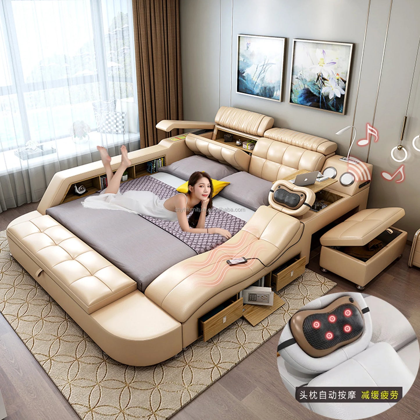 USB Charging Tanning Design Leather Bed Sheet Set Smart Bed king Size Quilt Bedding Set Facial Bunk Bed for Adult