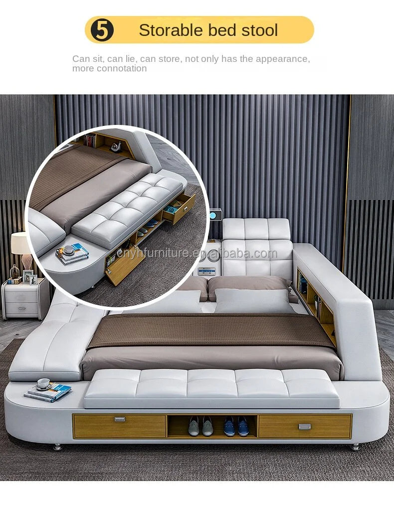 USB Charging Tanning Design Leather Bed Sheet Set Smart Bed king Size Quilt Bedding Set Facial Bunk Bed for Adult
