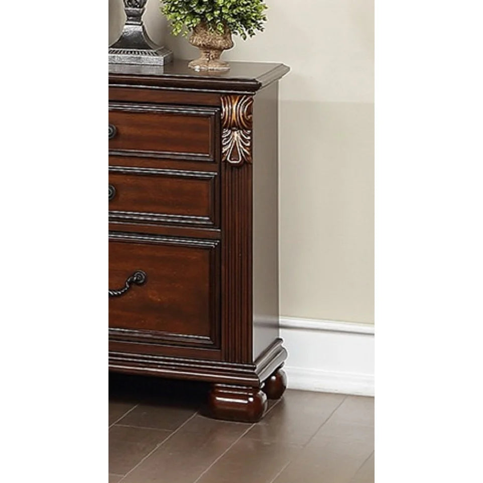 DB Bedroom Furniture Traditional Style Unique Wooden Nightstand Drawers Bed Side Table in Cherry Color