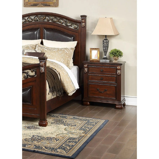 DB Bedroom Furniture Traditional Style Unique Wooden Nightstand Drawers Bed Side Table in Cherry Color