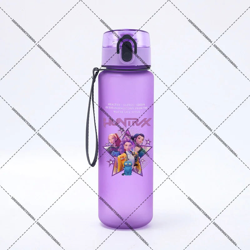 KPop Demon Hunters 650ml Water Bottles Anime Sanding Drinking Cup Straw Portable Cute Sport Glass School Travel Outdoor Supplies