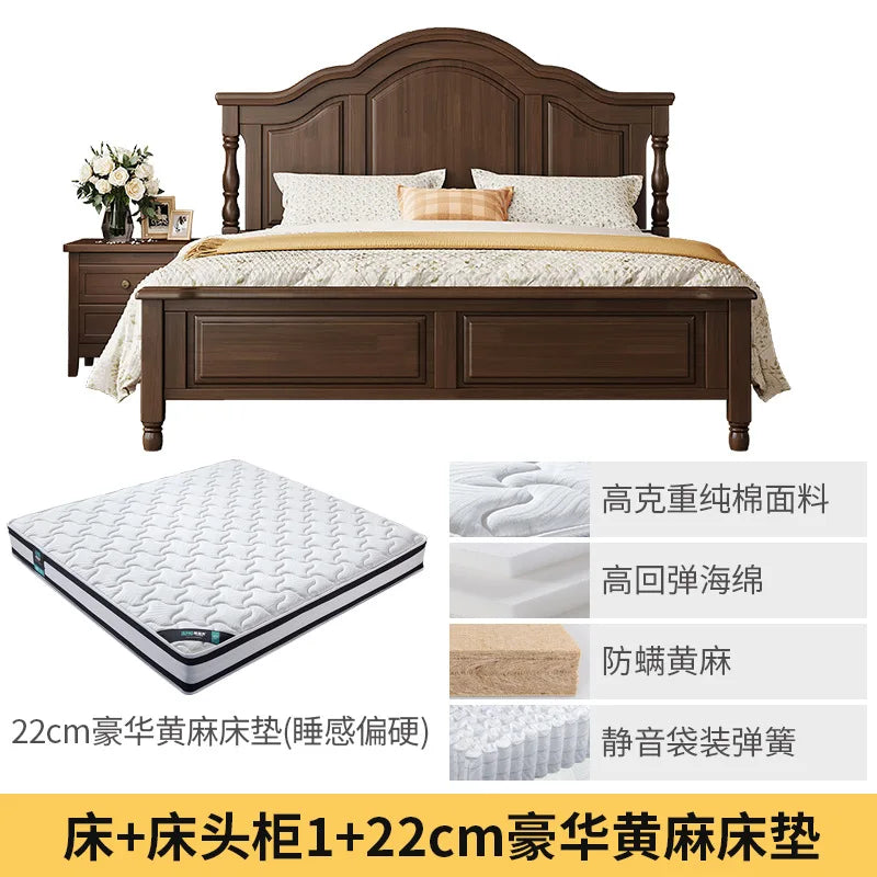 Retro solid wood bed American bed double  master bedroom bed 2m x 2m 2 modern minimalist