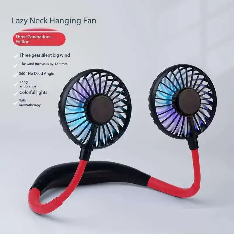 Portable Neck Fan,USB Hands Free Neck Hanging Rechargeable Mini Sports3-Speed Adjustable Neck Dual Fan Home OfficeOutdoor Travel