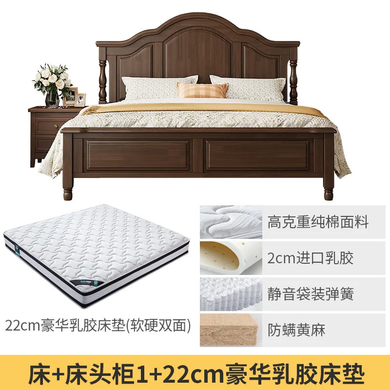Retro solid wood bed American bed double  master bedroom bed 2m x 2m 2 modern minimalist