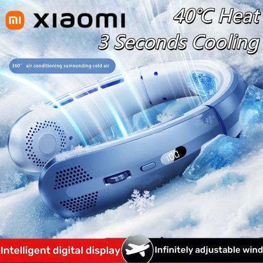 Xiaomi 8000mAh Electric Hanging Neck Fan Portable Bladeless Mini Rechargeable Mute LED Digital Display Air Cooler For Outdoor
