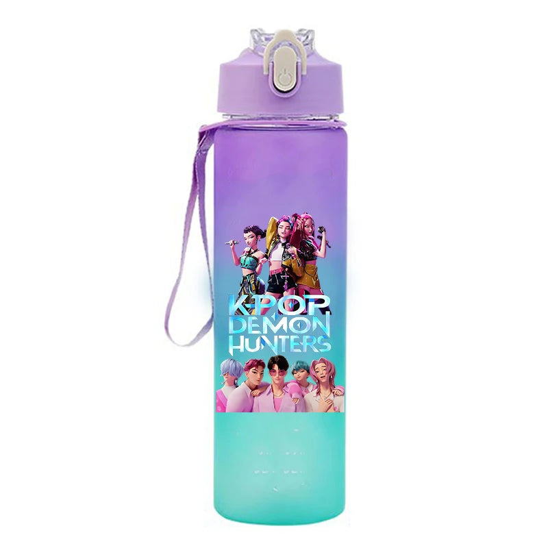 Kpop Demon Hunter Water Bottle with Straw 750ml Kids Summer Anime Cup Girls Boys Outdoor Sport Mug School Office Accessory Gift