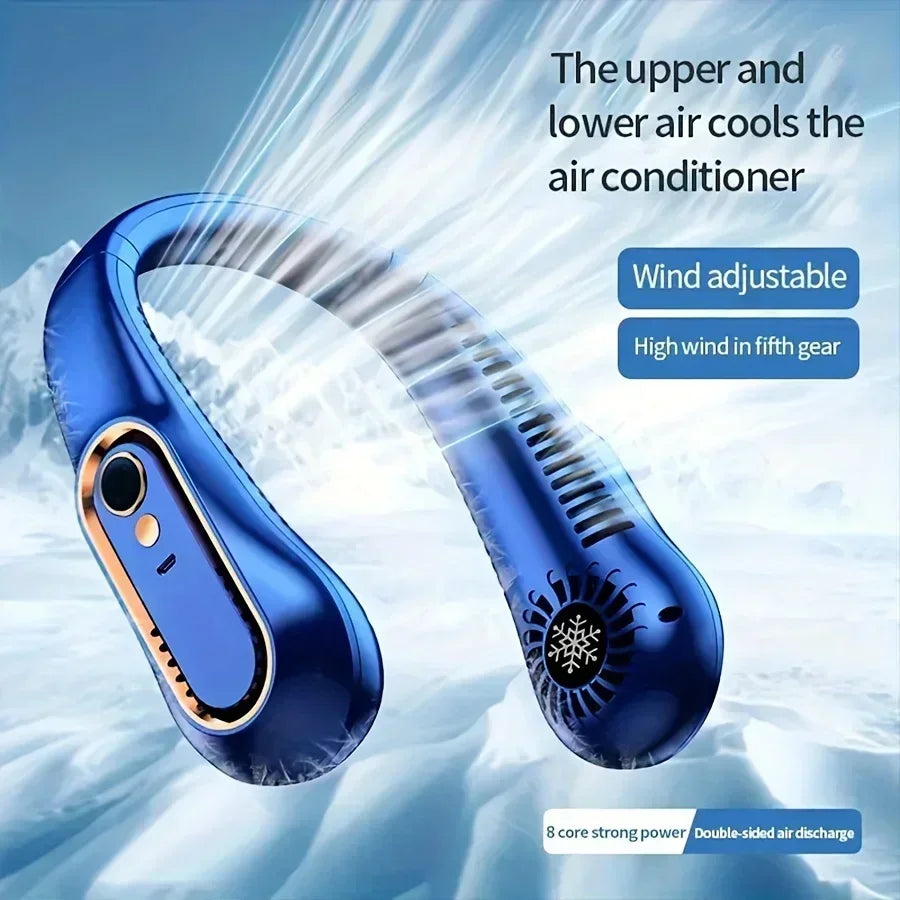 Neck Bladeless Fan Mini Ultra Long Life Portable Lazy Silent Fan Usb Charging Student Sports Office Digital Display Power 5 Gear