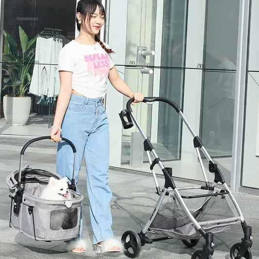 Portable Go Out Dog Stroller Foldable and Detachable Pet Cat Dog Stroller Modern Outdoor 4 Wheels Design Pet Cart Supplies g