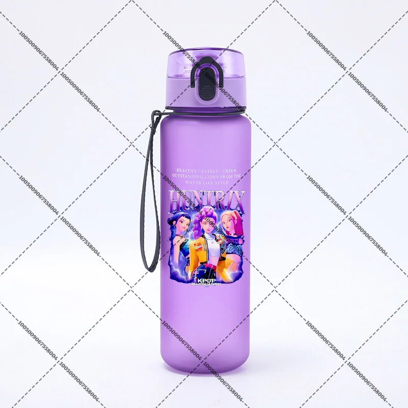 KPop Demon Hunters 650ml Water Bottles Anime Sanding Drinking Cup Straw Portable Cute Sport Glass School Travel Outdoor Supplies