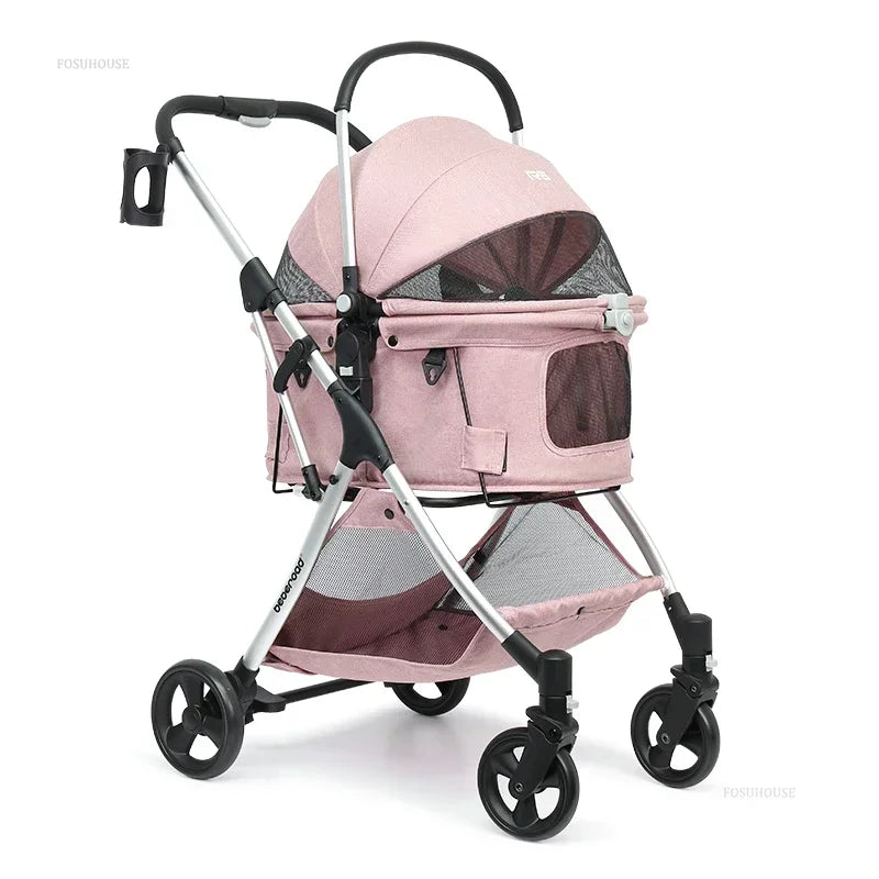 Portable Go Out Dog Stroller Foldable and Detachable Pet Cat Dog Stroller Modern Outdoor 4 Wheels Design Pet Cart Supplies g