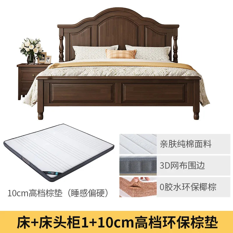 Retro solid wood bed American bed double  master bedroom bed 2m x 2m 2 modern minimalist