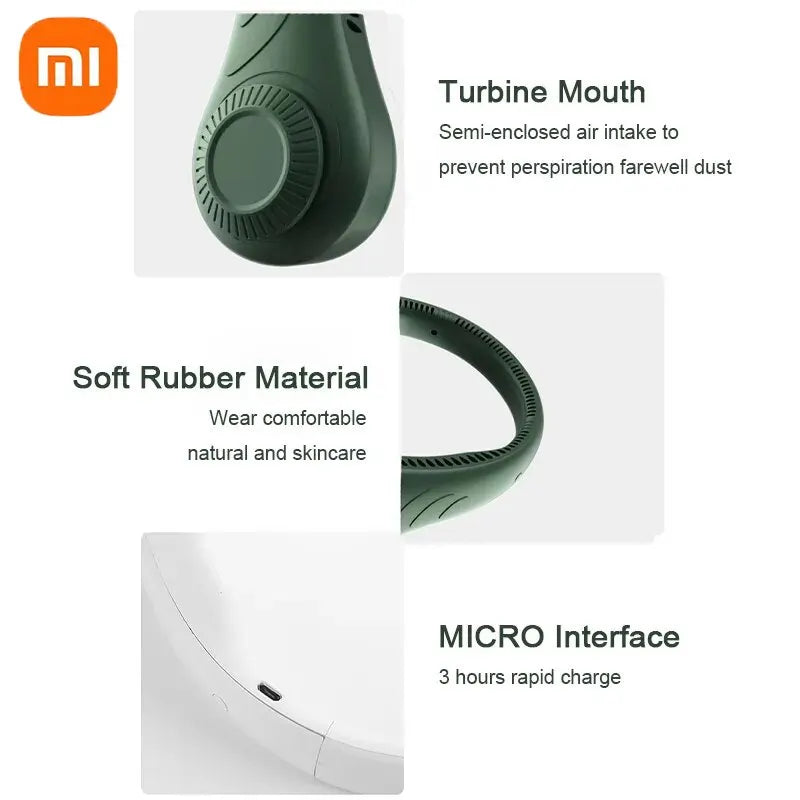 Xiaomi New Hanging Neck Fan 360 Degrees Hanging Neck Fan Portable Cooling Fan USB Bladeless Surround Air Outlet Rechargeable
