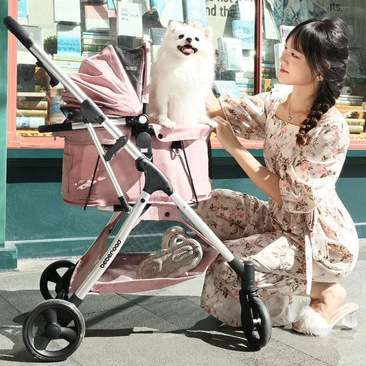 Portable Go Out Dog Stroller Foldable and Detachable Pet Cat Dog Stroller Modern Outdoor 4 Wheels Design Pet Cart Supplies g
