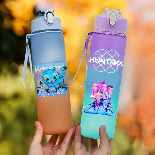 Kpop Demon Hunter Water Bottle with Straw 750ml Kids Summer Anime Cup Girls Boys Outdoor Sport Mug School Office Accessory Gift