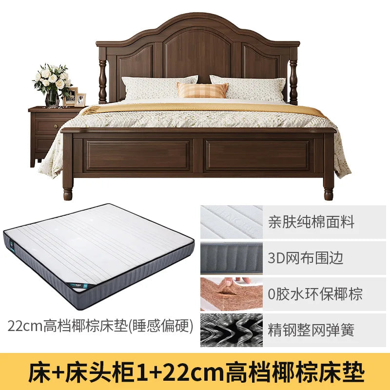 Retro solid wood bed American bed double  master bedroom bed 2m x 2m 2 modern minimalist