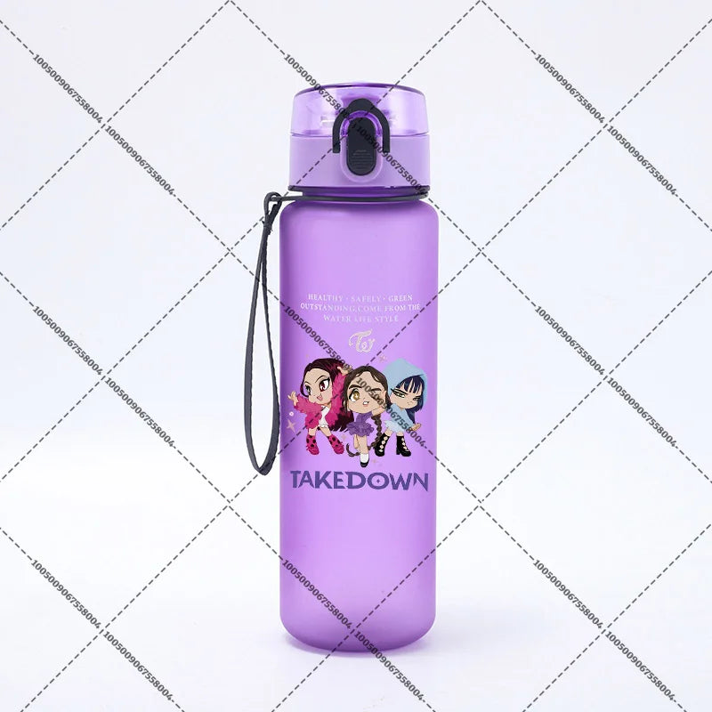 KPop Demon Hunters 650ml Water Bottles Anime Sanding Drinking Cup Straw Portable Cute Sport Glass School Travel Outdoor Supplies