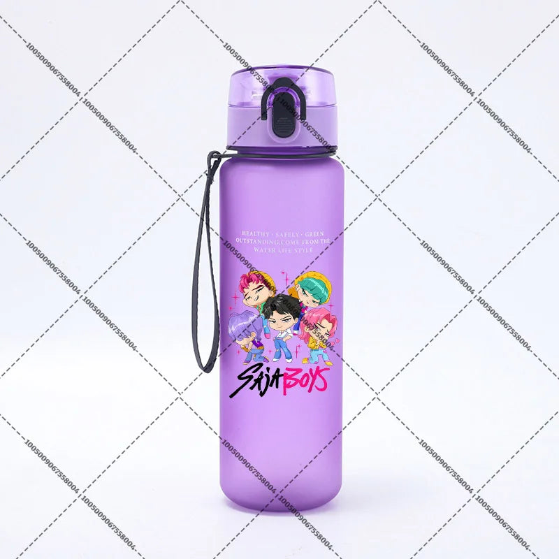 KPop Demon Hunters 650ml Water Bottles Anime Sanding Drinking Cup Straw Portable Cute Sport Glass School Travel Outdoor Supplies