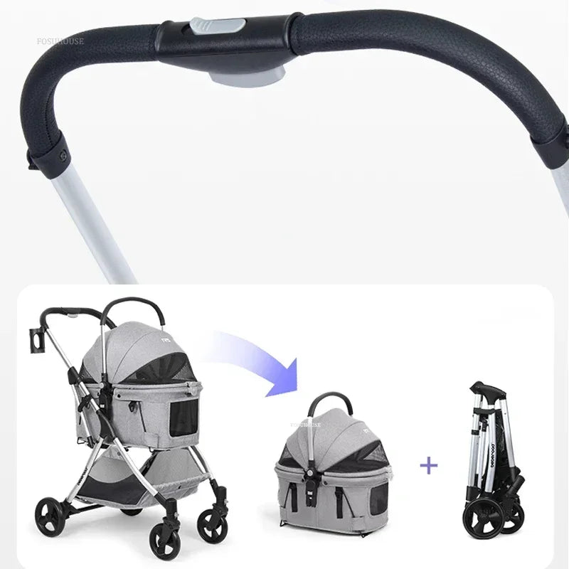 Portable Go Out Dog Stroller Foldable and Detachable Pet Cat Dog Stroller Modern Outdoor 4 Wheels Design Pet Cart Supplies g