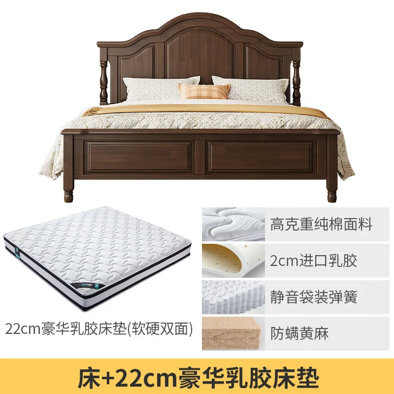 Retro solid wood bed American bed double  master bedroom bed 2m x 2m 2 modern minimalist