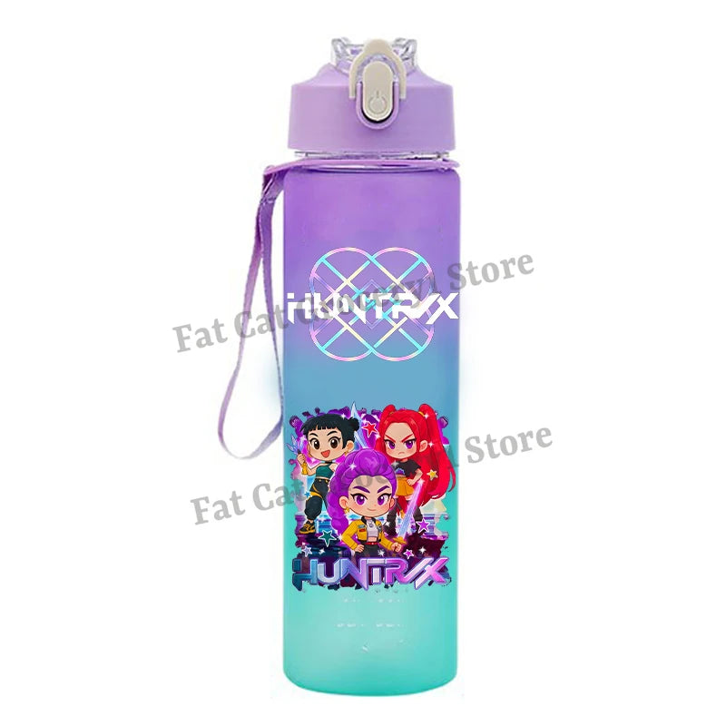 Kpop Demon Hunter Water Bottle with Straw 750ml Kids Summer Anime Cup Girls Boys Outdoor Sport Mug School Office Accessory Gift