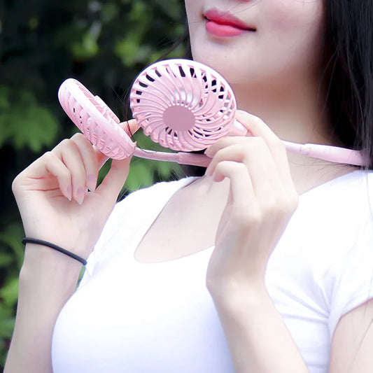 Portable Neck Fan,USB Hands Free Neck Hanging Rechargeable Mini Sports3-Speed Adjustable Neck Dual Fan Home OfficeOutdoor Travel