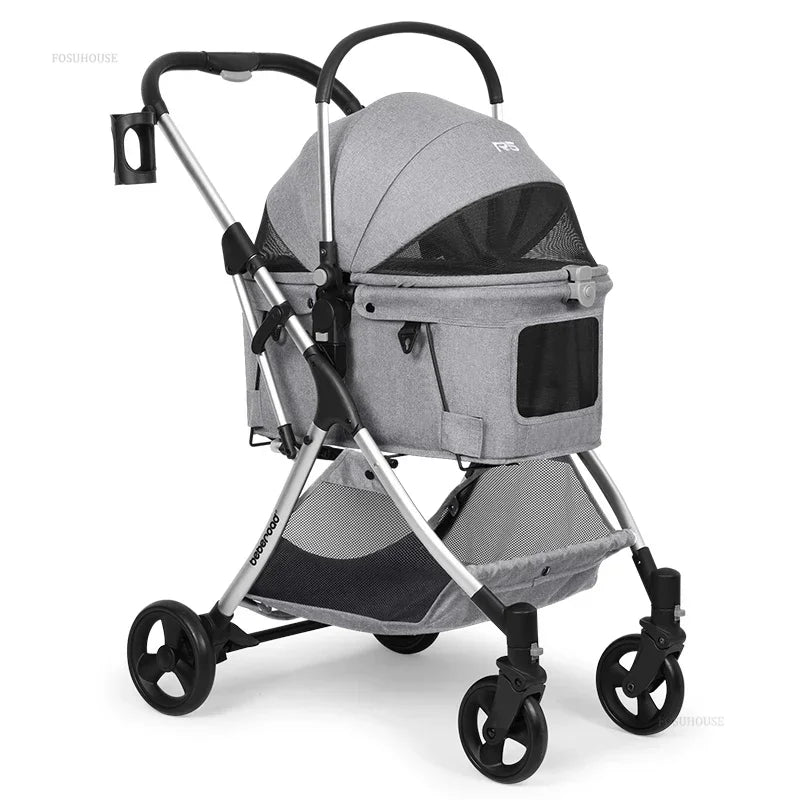 Portable Go Out Dog Stroller Foldable and Detachable Pet Cat Dog Stroller Modern Outdoor 4 Wheels Design Pet Cart Supplies g