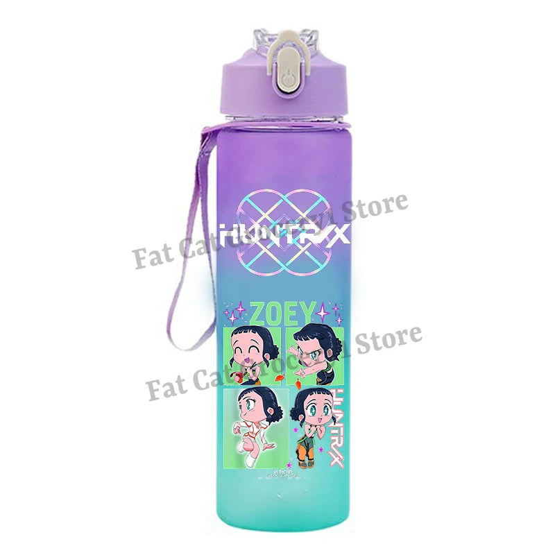 Kpop Demon Hunter Water Bottle with Straw 750ml Kids Summer Anime Cup Girls Boys Outdoor Sport Mug School Office Accessory Gift