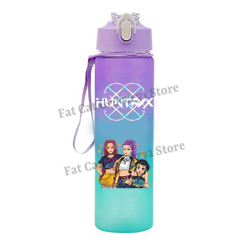 Kpop Demon Hunter Water Bottle with Straw 750ml Kids Summer Anime Cup Girls Boys Outdoor Sport Mug School Office Accessory Gift